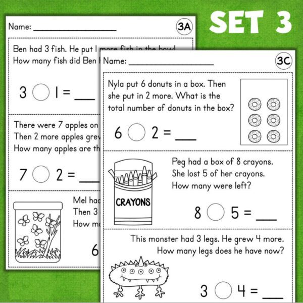 kindergarten word problem worksheets